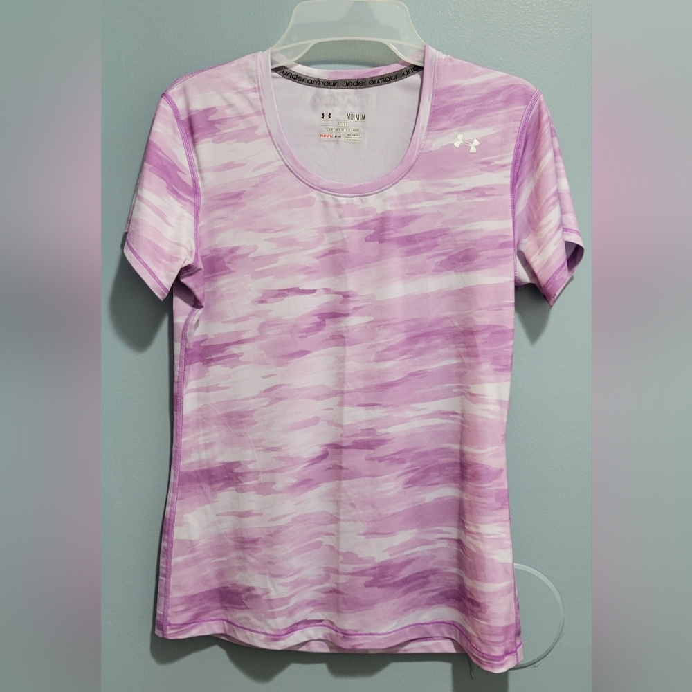 Under Armour Size Medium Fitted Sonic Tee Shirt Purple Camo Heat Gear